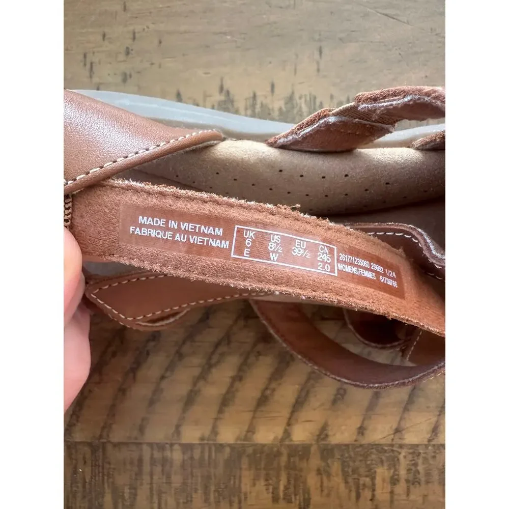 Clarks Elizabelle Fisherman Sea Woven Strappy Slingback Sandals Tan Leather 8.5
